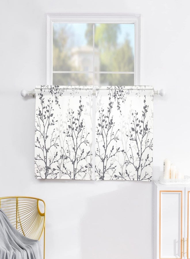 Luvyohmee Grey Short Kitchen Curtains 30 Inch Length, Tree Branch Rod Pocket Bathroom Curtain Tiers, 2 Panels Small Window Curtains for Cafe/Basement/RV/Camper/Bay Window, W25 xL30 - Image 5